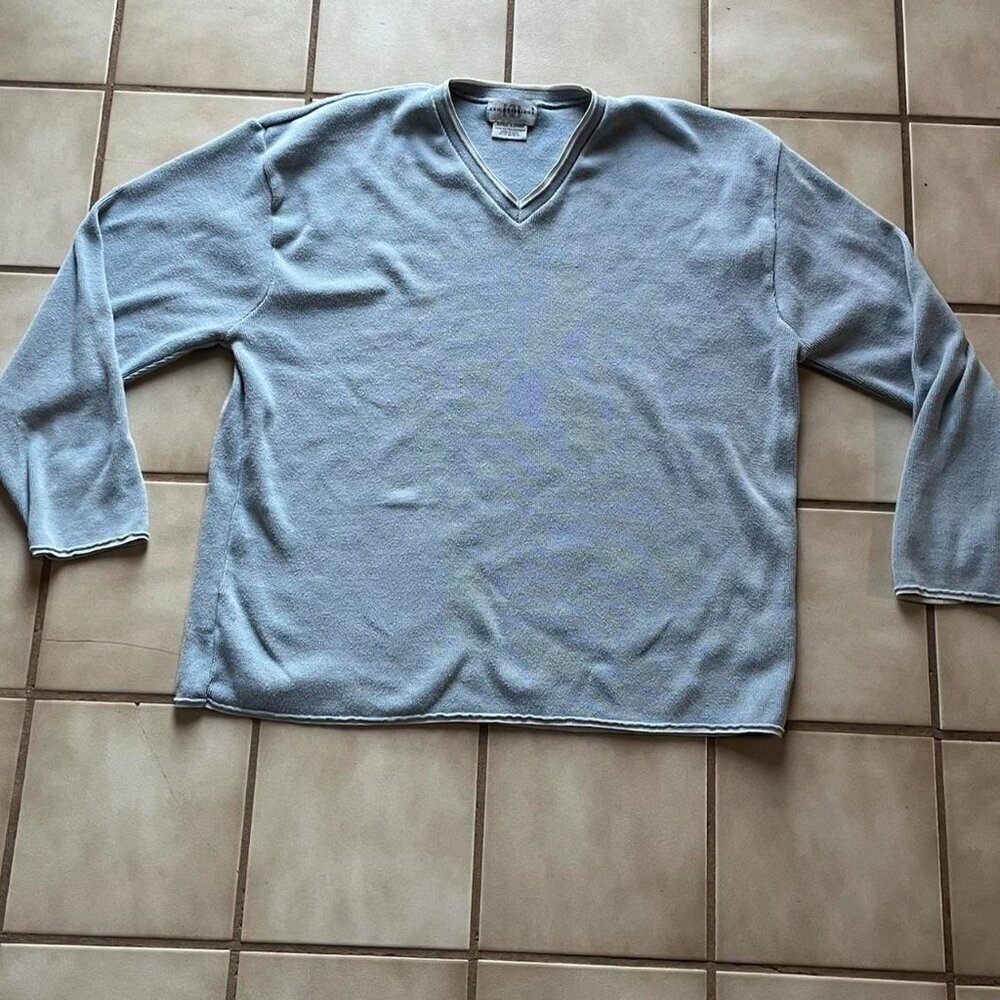 Vintage Knightsbridge Sweater Mens XL Blue 100% Cotton Blue L/S Vneck Pullover